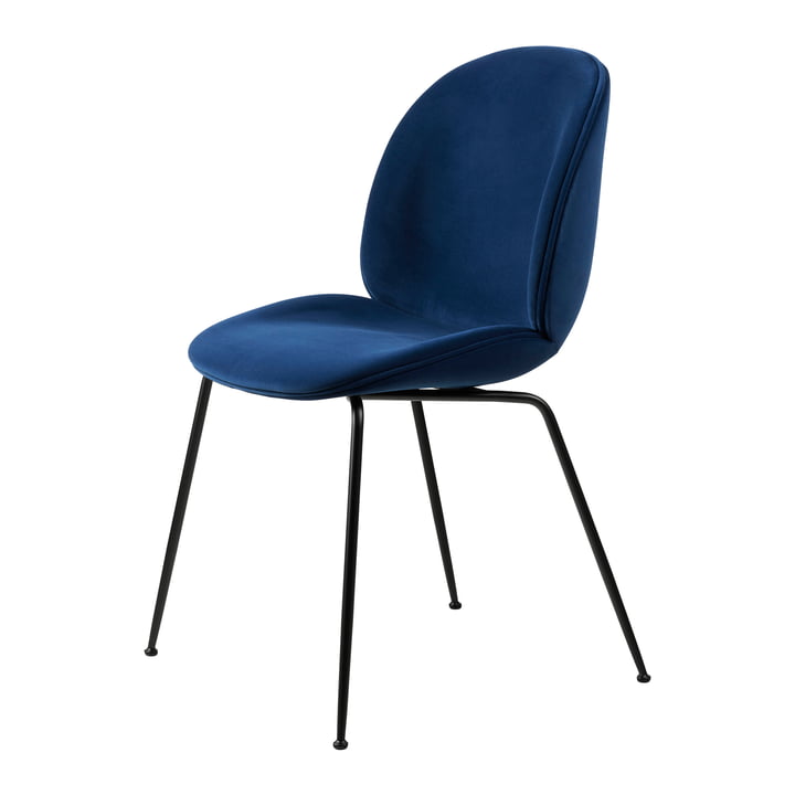 Gubi - Beetle Dining Chair Rembourrage intégral (Conic Base), Noir / Dedar Sunday (003)