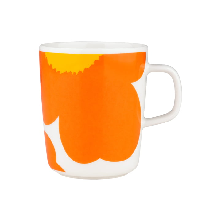 Oiva Iso Unikko Gobelet avec anse, 60th Anniversary, 250 ml, blanc / orange / jaune de Marimekko