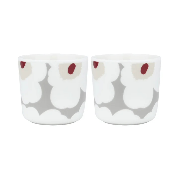 Oiva Unikko Gobelet, 200 ml, blanc / gris clair / rouge (set de 2) de Marimekko