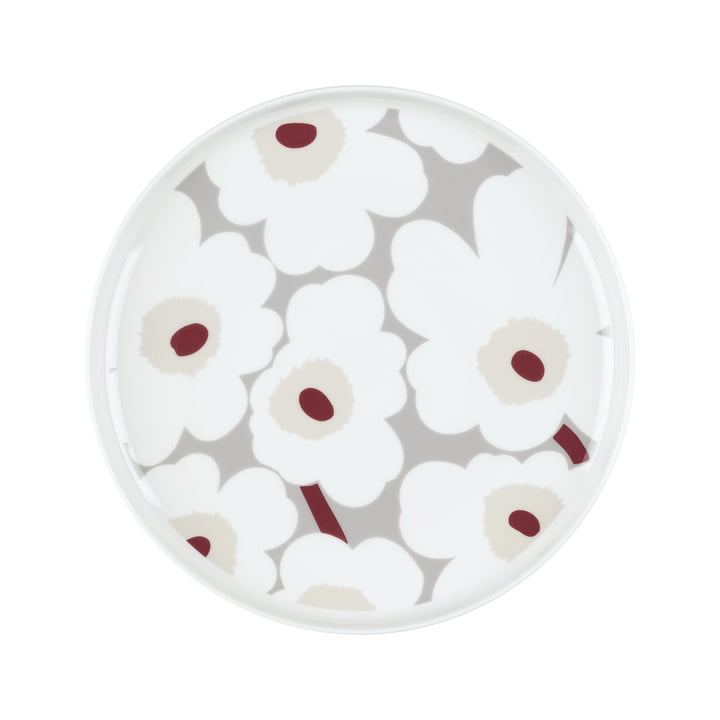 Oiva Unikko Assiette, Ø 25 cm, blanc / gris clair / rouge de Marimekko