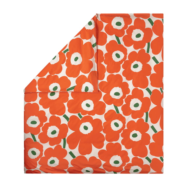 Unikko Housse de couette, 240 x 220 cm, blanc cassé / orange / vert de Marimekko