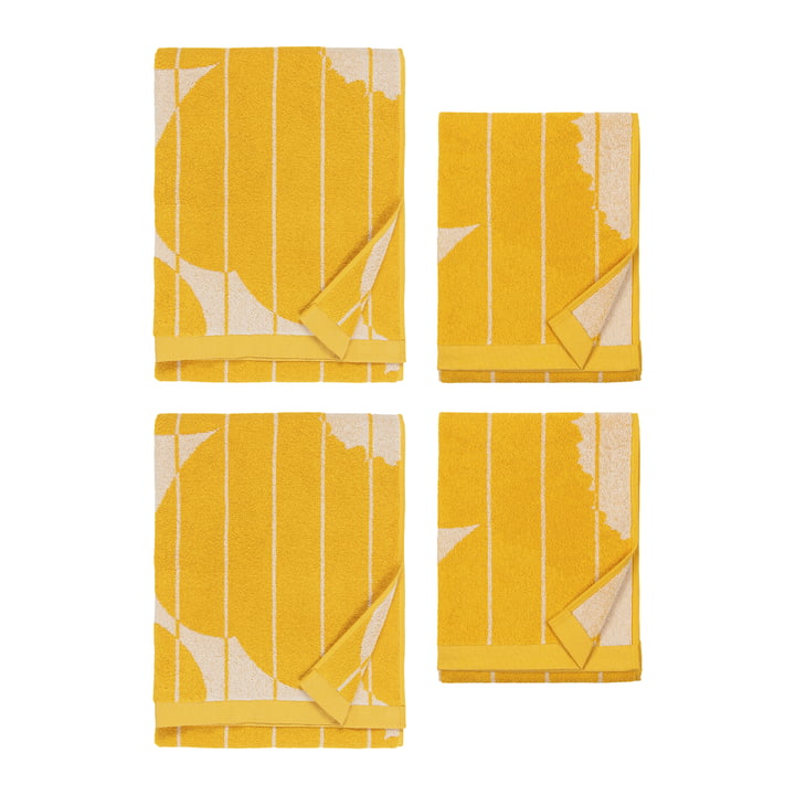 Vesi Unikko Serviette de bain, 50 x 70 cm & 70 x 150 cm, spring yellow / ecru (set de 4) de Marimekko