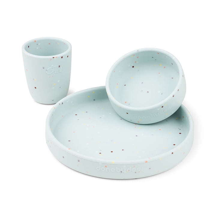 Done by Deer - Set de vaisselle en silicone, Confetti, bleu (set de 3)