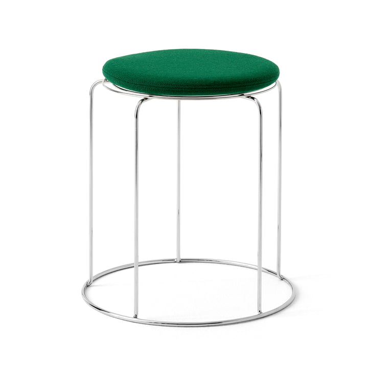 Wire Tabouret avec assise VP11, acier inoxydable / vert foncé (Kvadrat Hallingdal 944) de & Tradition