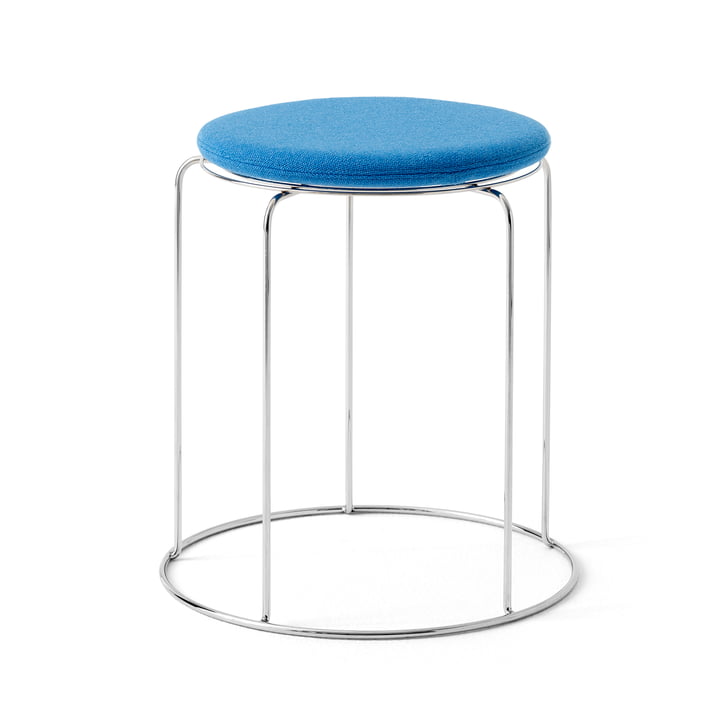 Wire Tabouret avec assise VP11, acier inoxydable / bleu (Kvadrat Hallingdal 723) de & Tradition