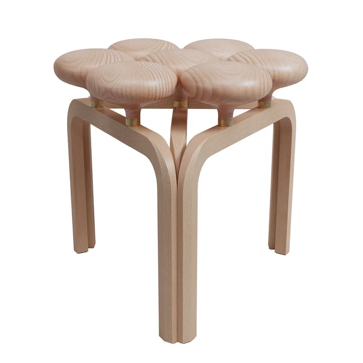 Utzon Tabouret, hêtre huilé pigmenté blanc / laiton non traité de Fritz Hansen