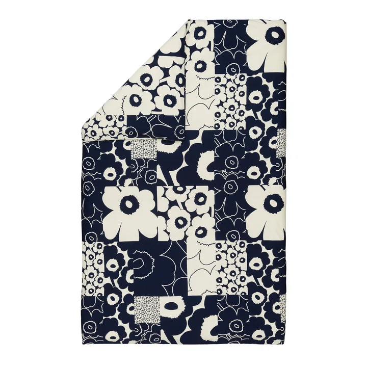 Unikko Kollaasi Housse de couette, 150 x 210 cm, lin / dark navy de Marimekko