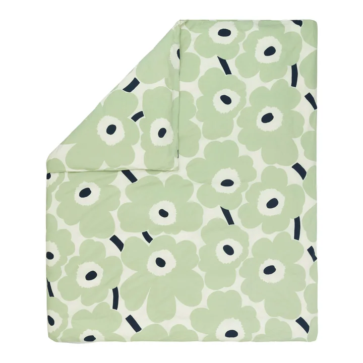 Marimekko - Unikko Housse de couette, 210 x 210 cm, blanc cassé / sage / bleu foncé