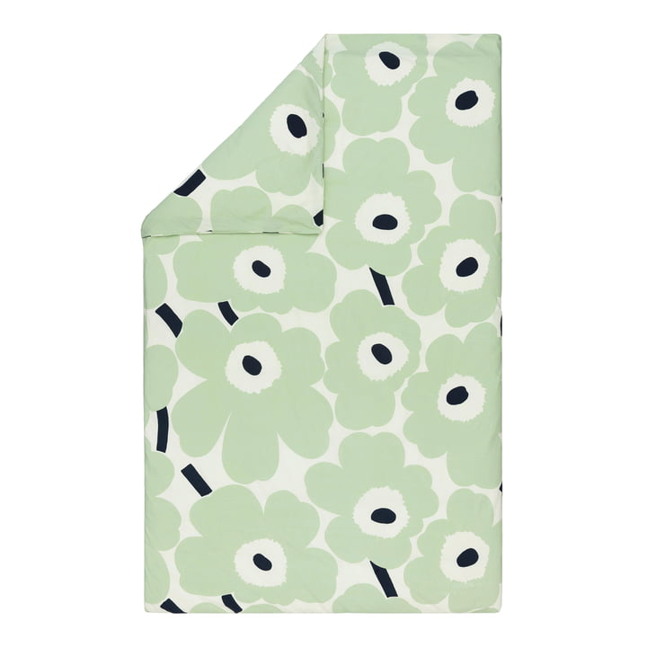 Marimekko - Unikko Housse de couette, 150 x 210 cm, blanc cassé / sage / bleu foncé