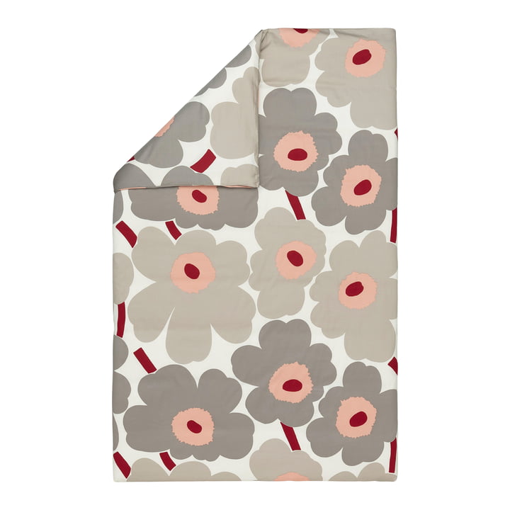 Marimekko - Unikko Housse de couette, 135 / 140 x 200 cm, blanc cassé / gris chaud / rose