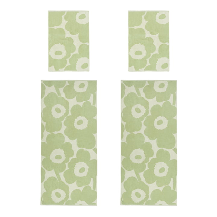 Marimekko - Unikko Serviette de bain & Set de serviettes de bain, blanc cassé / sage / bleu foncé (set de 4)