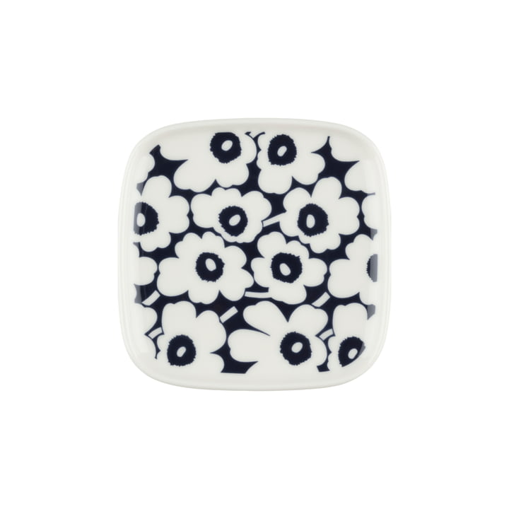 Oiva Pikkuinen Unikko Assiette, 10 x 10 cm, bleu foncé / blanc de Marimekko