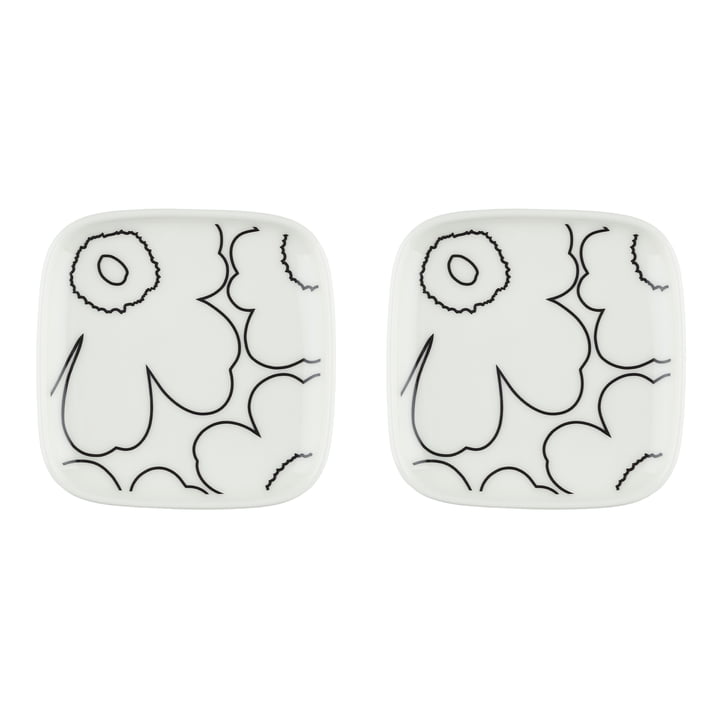 Oiva Piirto Unikko Assiette, 10 x 10 cm, blanc / noir (set de 2) de Marimekko