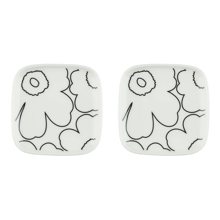 Oiva Piirto Unikko Assiette, 10 x 10 cm, blanc / noir (set de 2) de Marimekko