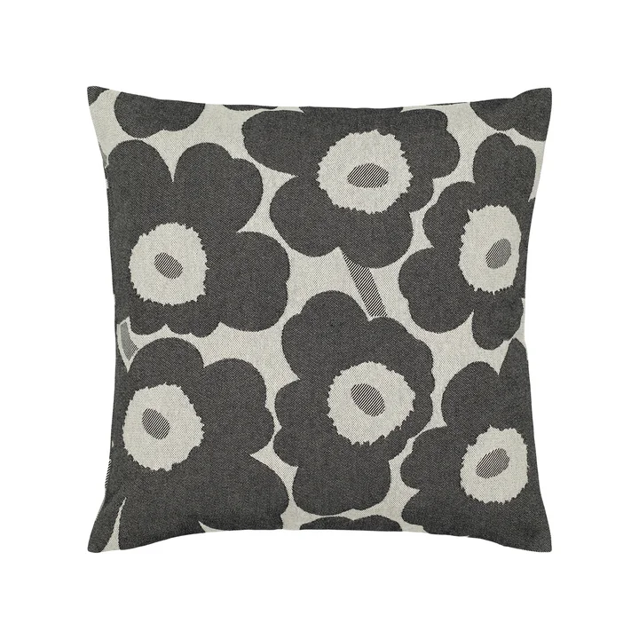 Marimekko - Pieni Unikko housse de coussin, 47 x 47 cm, blanc cassé / charcoal / sable