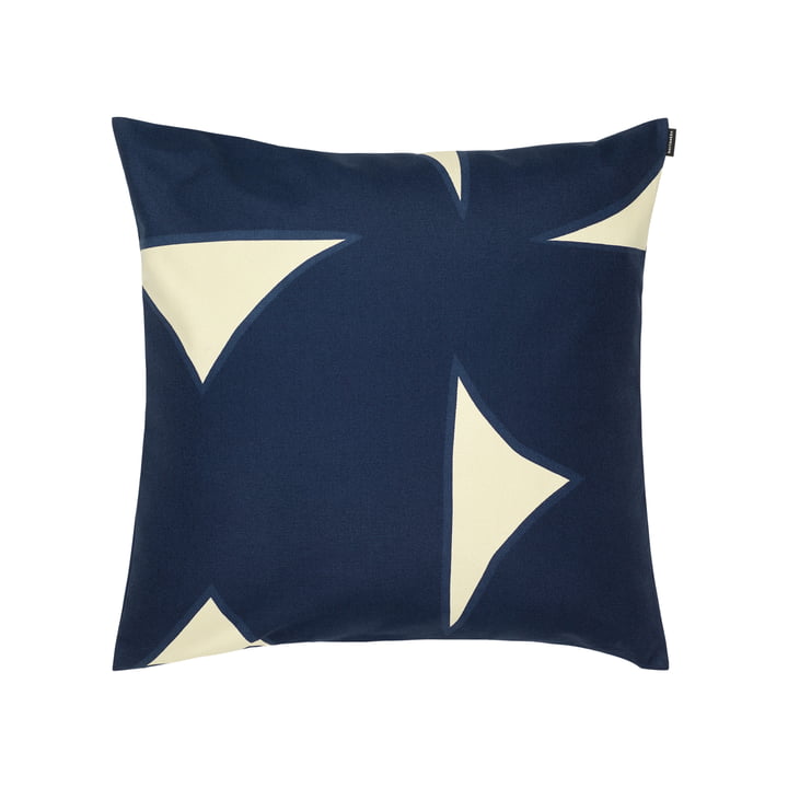 Pitkospuut taie d'oreiller, 60 x 60 cm, sable / bleu foncé de Marimekko