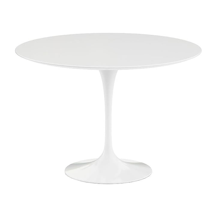 Knoll - Table Saarinen, ronde, hauteur table à manger, pied colonne blanc