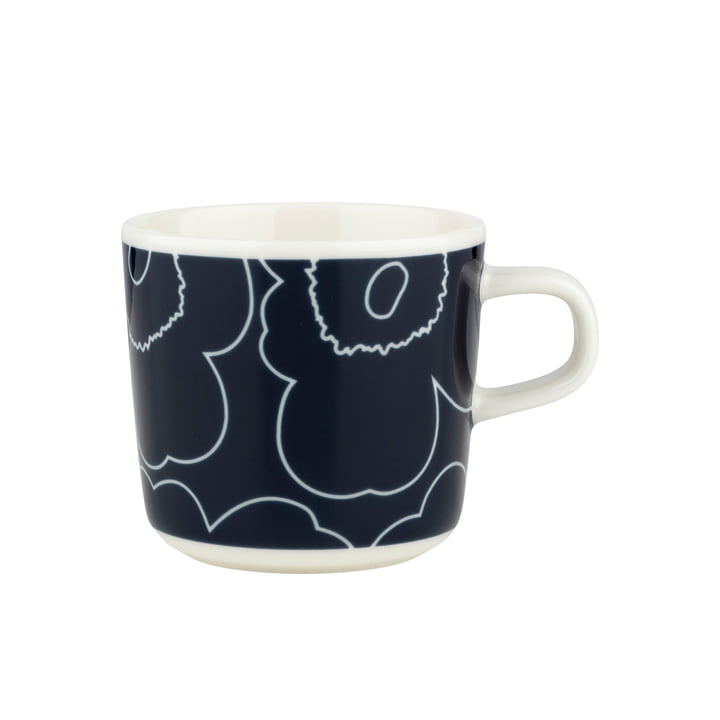 Oiva Piirto Unikko Tasse avec anse, 200 ml, blanc / bleu foncé de Marimekko