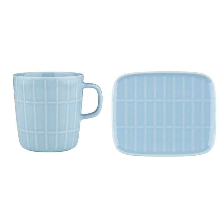 Tiiliskivi Tasse avec anse & Plateau de service, 400 ml & 15 x 12 cm, bleu clair (set de 2) de Marimekko