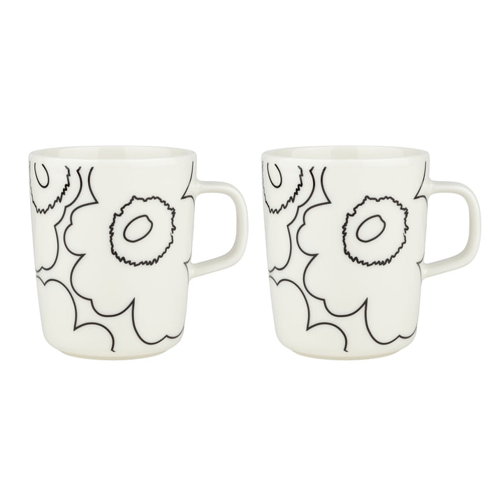 Oiva Piirto Unikko Gobelet avec anse, 250 ml, blanc / noir (set de 2) de Marimekko