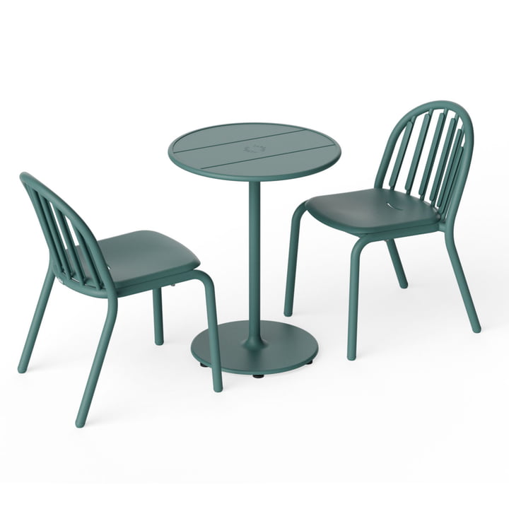 Fred's Outdoor table Ø 60 cm + chaise (set de 2), vert sauge foncé (édition exclusive) de Fatboy