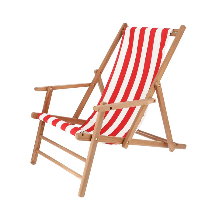 Jan Kurtz - Maxx Deckchair bois de teck, housse Designers Guild rayures rouges