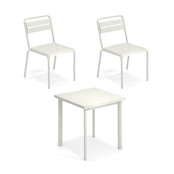 Emu - Star Outdoor Table 70 x 70 cm + chaise (set de 2), blanc