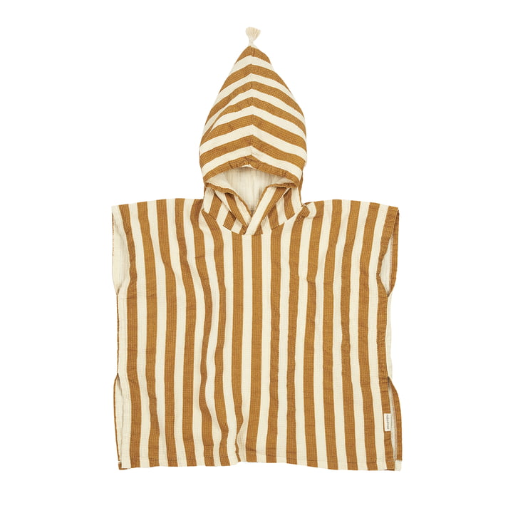 Portofino Poncho en mousseline, honey stripes waffle de Nobodinoz