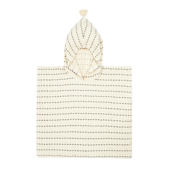 Portofino Poncho, black stripes large waffle de Nobodinoz