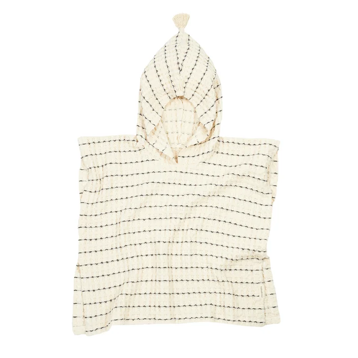 Portofino Poncho, black stripes large waffle de Nobodinoz