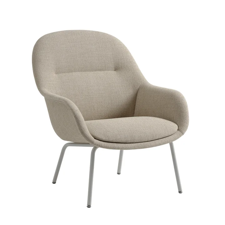 Muuto - Fiber Lounge Armchair Tube Base, gris clair / beige (Kvadrat Ecriture 240)