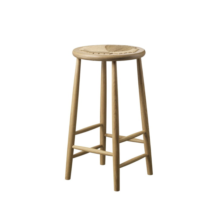 FDB Møbler - Jørgen Bækmark Tabouret de bar rond J165C, H 65 cm, chêne / naturel, sangle / naturel