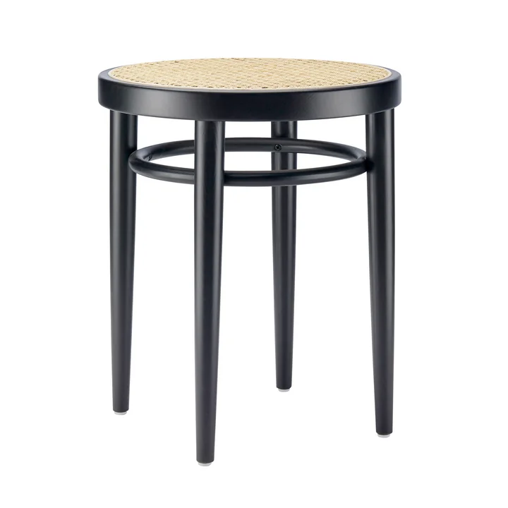 214 RH Tabouret, cannage avec tissu de soutien synthétique / hêtre noir (TP 29) de Thonet