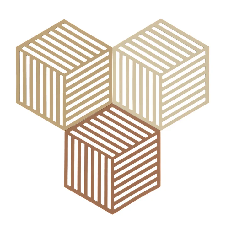 Hexagon Dessous de verre, 16 x 14 cm, kaki / sable chaud / amande (set de 3) de Zone Denmark