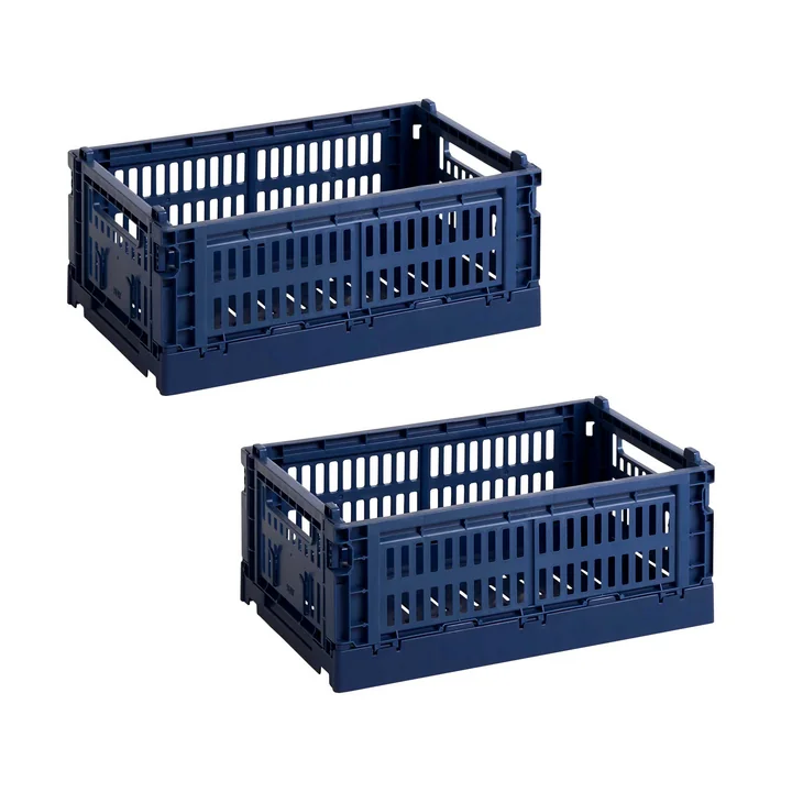 HAY - Colour Crate Panier S, 26,5 x 17 cm, dark blue, recycled (lot de 2)
