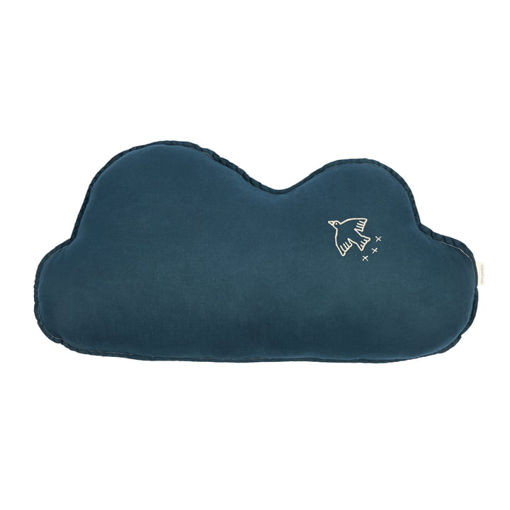 Nobodinoz - L1N0 Cloud coussin brodé, French Linen, deep blue