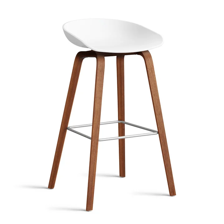 HAY - About A Stool AAS 32 H 85 cm, noyer laqué / acier inoxydable / white 2. 0