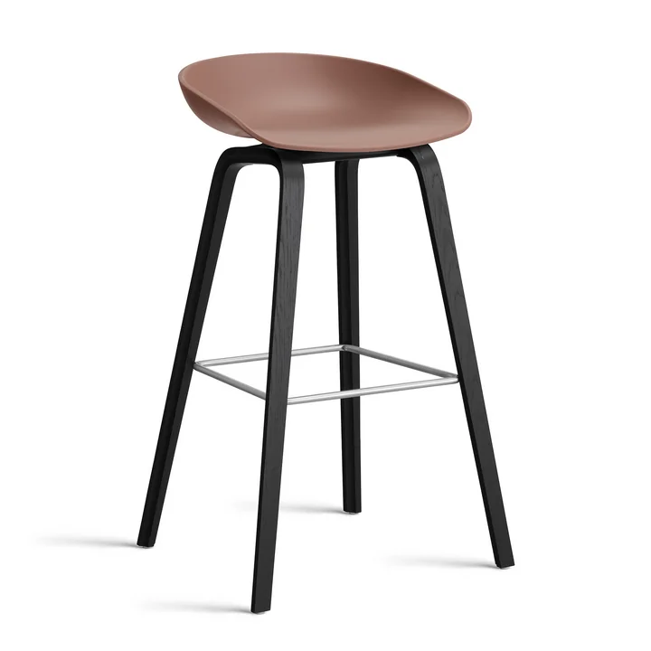 HAY - About A Stool AAS 32 H 85 cm, chêne laqué noir / acier inoxydable / soft brick 2. 0