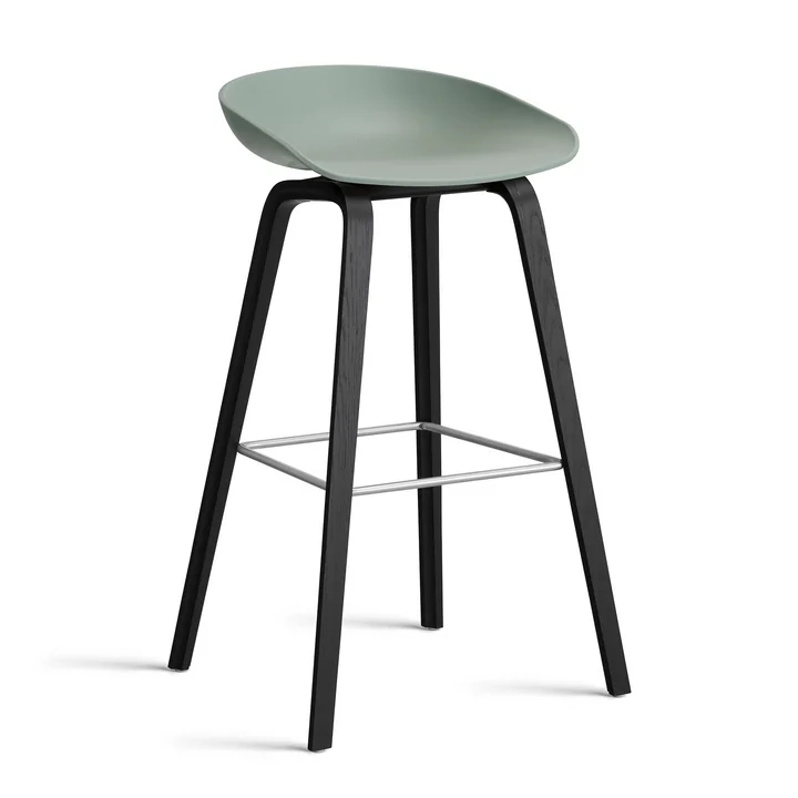 HAY - About A Stool AAS 32 H 85 cm, chêne laqué noir / acier inoxydable / fall green 2. 0