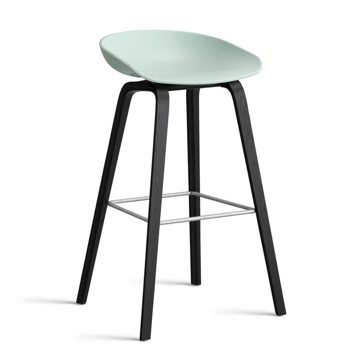HAY - About A Stool AAS 32 H 85 cm, chêne laqué noir / acier inoxydable / dusty mint 2. 0
