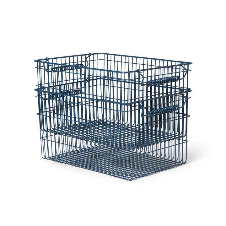 Ferm Living - Cala Paniers empilables, bleu foncé (lot de 2)