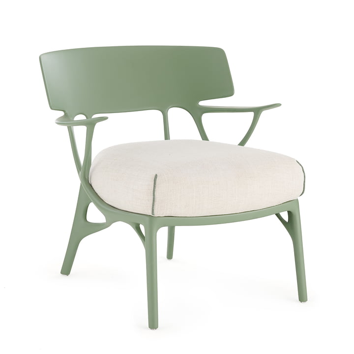 Kartell - A.I. Lounge Chair, vert / blanc (tissu Panamino)