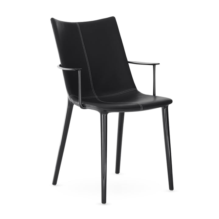 Kartell - H.H.H. chaise avec accoudoirs, noir / cuir noir