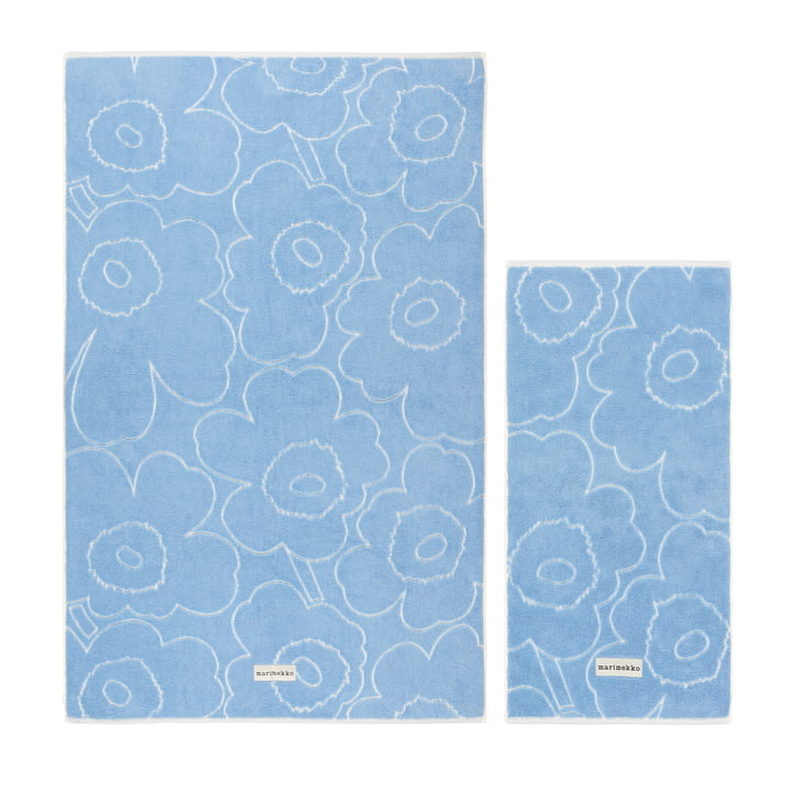 Marimekko - Piirto Unikko Serviette de bain & Set de serviettes, bleu / blanc (set de 2)