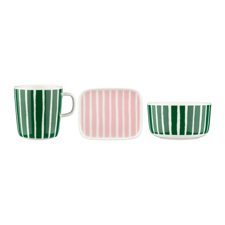 Marimekko - Oiva Piccolo Set de petit déjeuner, vert / blanc / rose