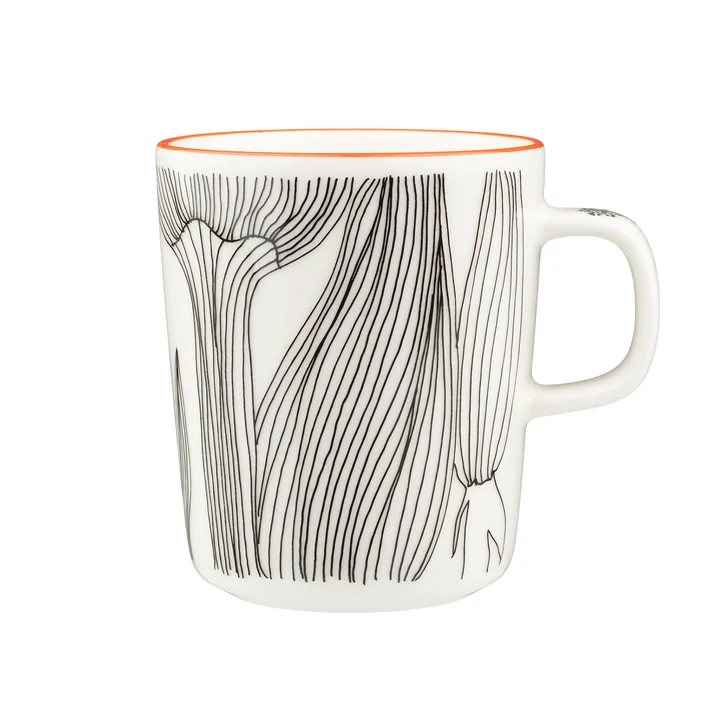Marimekko - Oiva Kukat puhkeavat Tasse avec anse, 250 ml, blanc / noir / orange