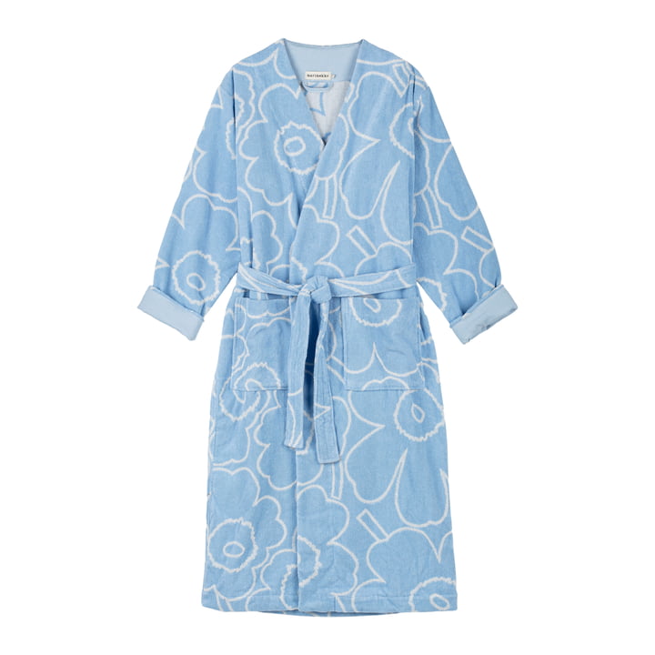 Marimekko - Piirto Unikko Peignoir, blanc cassé / bleu clair