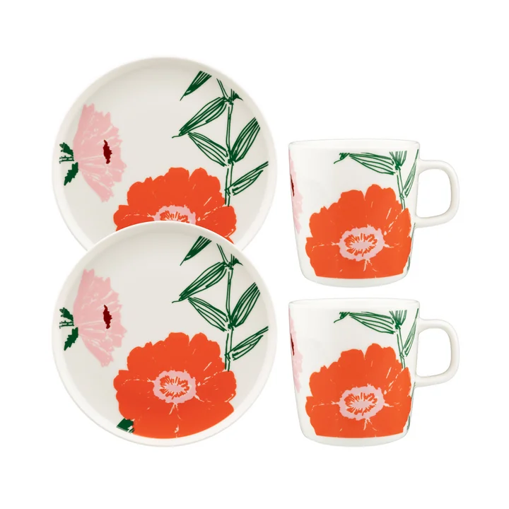 Marimekko - Oiva Puutarhakutsut Set de petit déjeuner, multicolore (4 pièces)