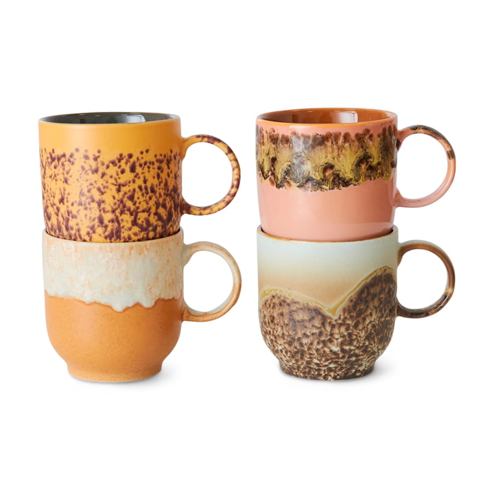 HKliving - 70's Tasse à café, 250 ml, cape (set de 4)