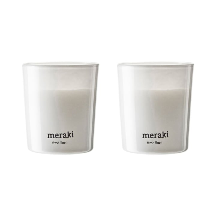 Meraki - Bougie parfumée, Ø 6 cm, Fresh linen (lot de 2)